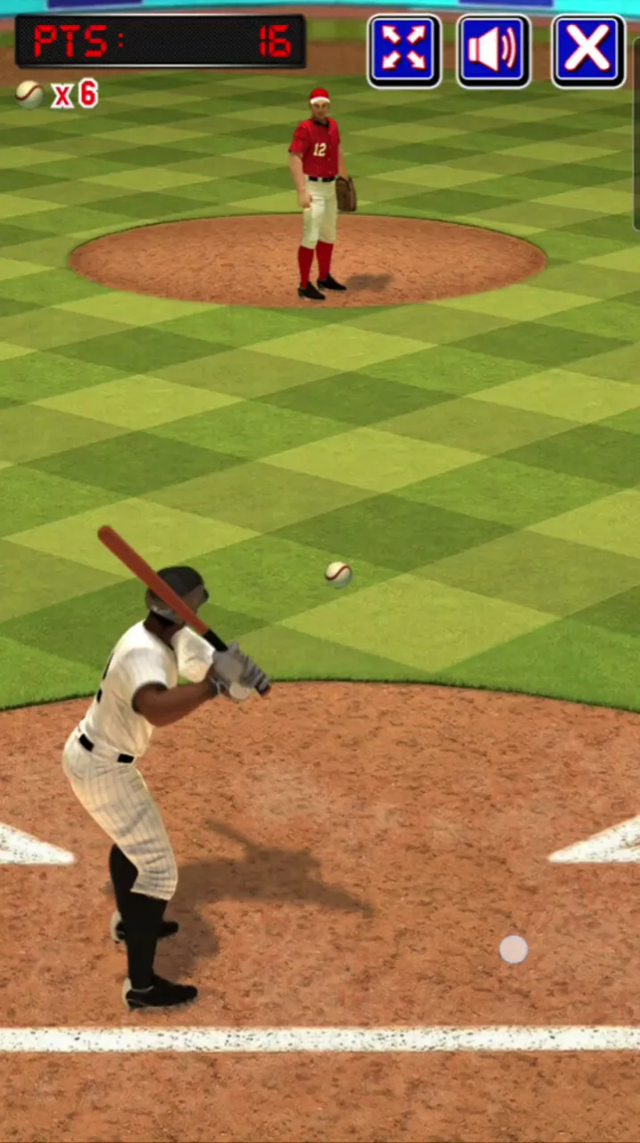BASEBALL 9 screenshot on a phone showing a batter ready at the plate while a red-uniformed pitcher winds up.